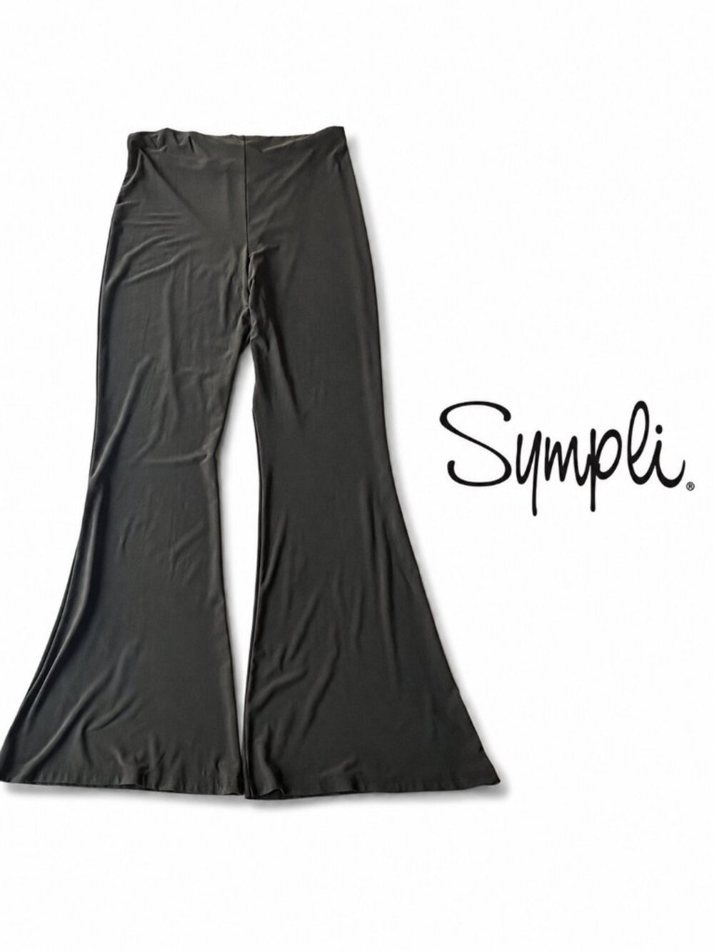 Sympli The Best Charcoal Grey Pull-On Trumpet Flare Pants Size 10 Made in Canada